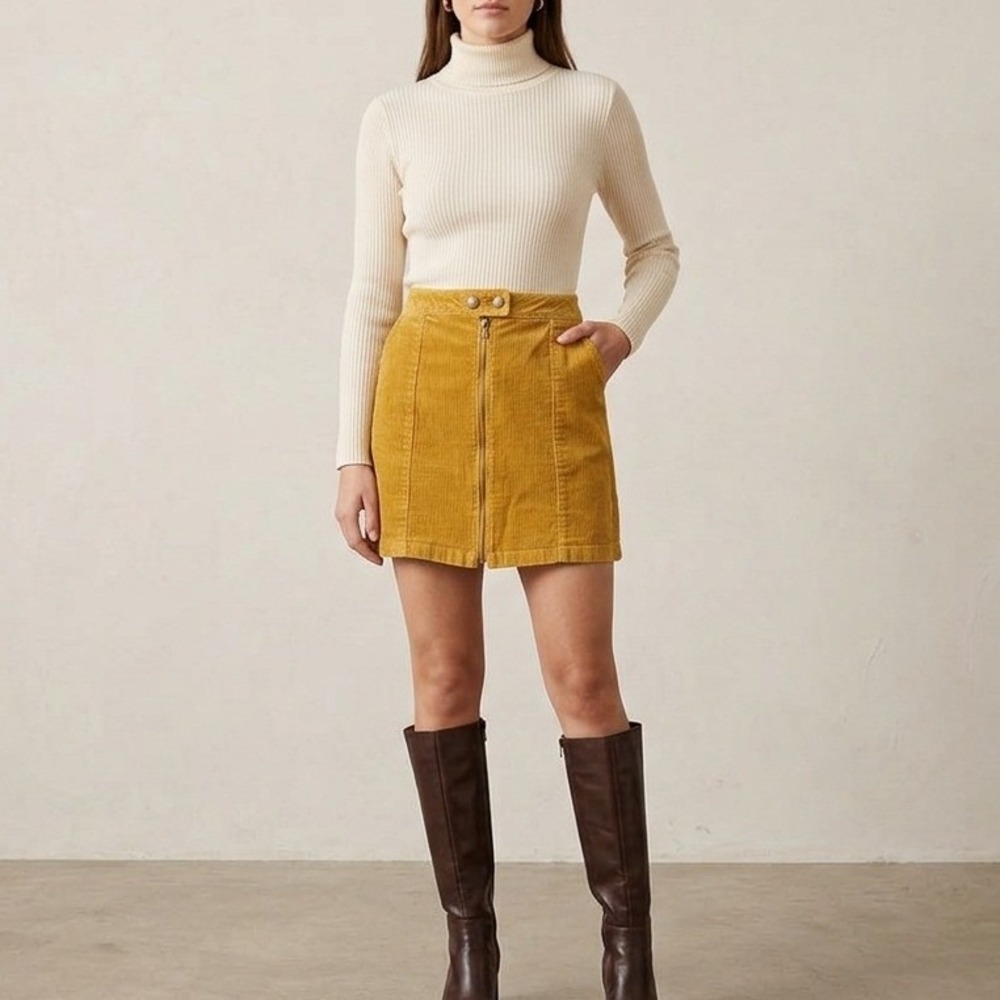 Blue Spice Corduroy Mini Skirt Gold Zip Front Retro Academia 70s Indie Juniors 5